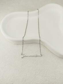 1pc Personalized Minimalist Style Custom Text Name Necklace, Women's Necklace, Woman Gift, Suitable For Holidays - Silver - Silver - View 4