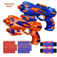 Set 2 Piezas De Pistola De Juguete 80 Balas De Espuma- 2 Gafas Protectoras- Pistola De Dardos Infantil Suave Color Rojo Y Naranja. - Azul - Ver 7