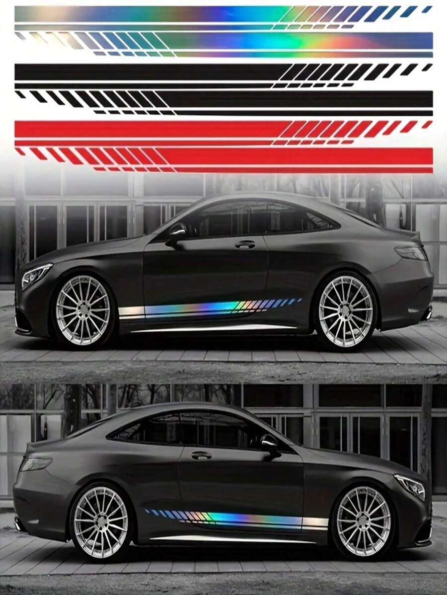 2pcs Universal Striped Vinyl Car Body Side Decal Stickers For Automotive & SUV Tuning Decoration - one-size - View 1
