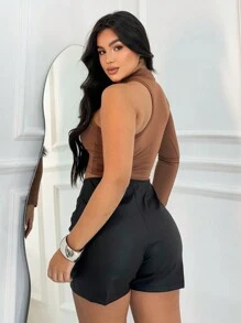 Women's Cropped Top With Hollow Cutout Long Sleeve Gringa Blogger - 咖啡棕 - 查看 3