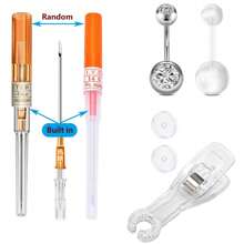 6Pcs/Sets Belly Button Piercing Kit,Piercing Needle Navel Piercing Kit Belly Button Ring 14 Gauge Piercing Needle - Orange - View 2