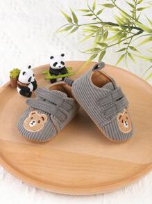 1 Pair Kid's Cartoon Bear Hook-And-Loop Design Flat-Sole Sneakers Anti-Slip Infant Toddler Shoes, Suitable For 0-1 Year Old Children, Spring-Autumn-Winter - Grey - View 6