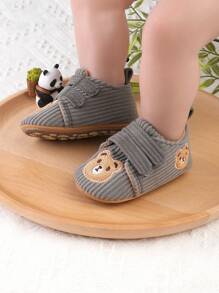 1 Pair Kid's Cartoon Bear Hook-And-Loop Design Flat-Sole Sneakers Anti-Slip Infant Toddler Shoes, Suitable For 0-1 Year Old Children, Spring-Autumn-Winter - Grey - View 4