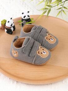 1 Pair Kid's Cartoon Bear Hook-And-Loop Design Flat-Sole Sneakers Anti-Slip Infant Toddler Shoes, Suitable For 0-1 Year Old Children, Spring-Autumn-Winter - Grey - View 3
