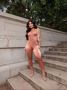 Women's Fashion Virginia Mesh Shine Jumpsuit - Rượu sâm banh - Xem 1