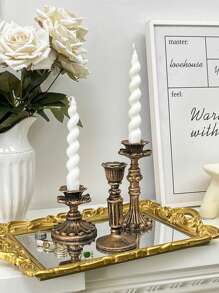 法式怀旧树脂烛台仿古仿铜家具摆件欧式家居复古壁炉餐桌装饰蜡烛台 - 古銅色 - 查看 2