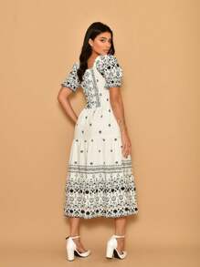 Helena Crepe Printed Midi Dress With Short Sleeves - 白色 - 查看 2