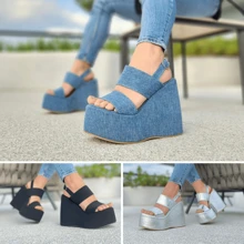 Plataformas Tacón Corrido Sandalias de Mujer con plataforma alta corridas - Azul - Ver 2
