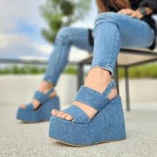 Plataformas Tacón Corrido Sandalias de Mujer con plataforma alta corridas - Azul - Ver 1