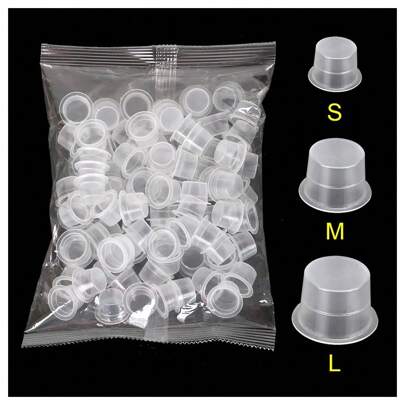 100/1000pcs Tattoo Large Medium Small Ink Pigment Cup Ring Transparent Microblading Glue Cap Lip Eyebrow PMU Bleaching Supplies Cream