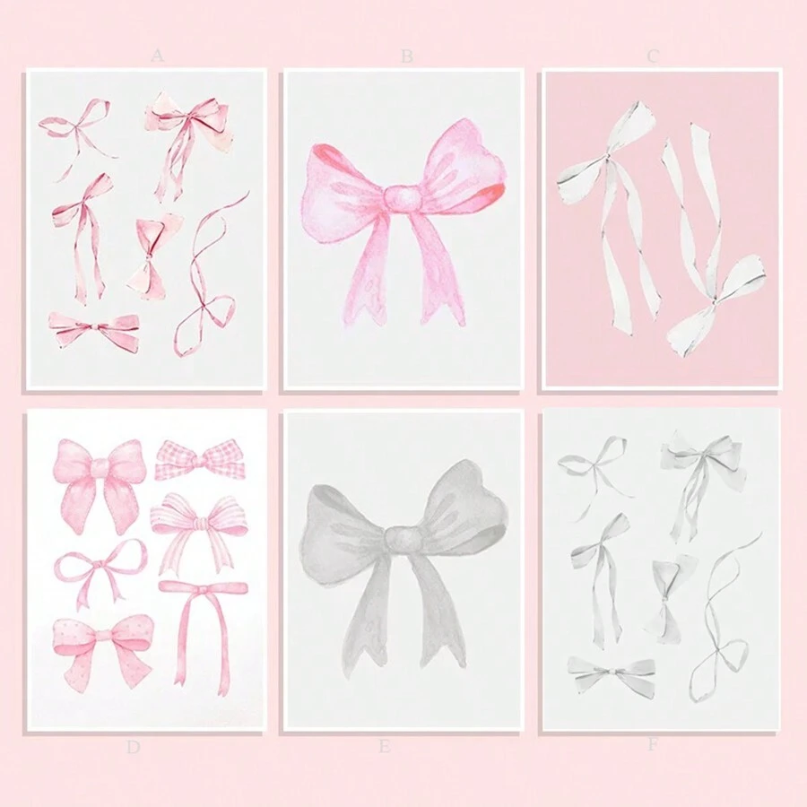 1PC Personalized Pink Bow Canvas Hanging Painting Girl Room Wall Picture Mural Dormitory Living Room Strong Youth Room Bedroom Poster Mural Cute Home Decoration Frameless - Multicolor - View 1