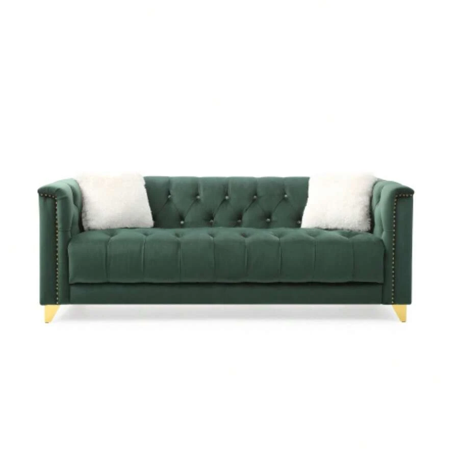 Russell Tufted Upholstery Sofa Finished In Velvet Fabric In Green - 大型組合沙發 - 查看 1