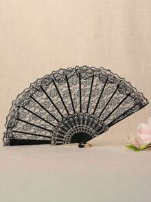 1 件时尚简约女士个性化蕾丝花边折扇舞蹈拍摄道具小巧便携，非常适合万圣节送礼 - 彩色 - 查看 5