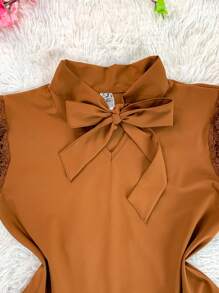Women's Blouse Short Sleeve Evangelical Lace Lace N 9 - màu nâu - Xem 2