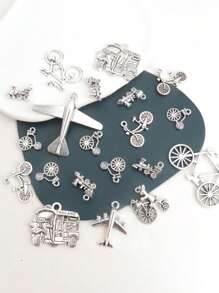 20 件随机混合交通工具饰品，包括飞机、自行车、电动车、火车、太空科技、外星人可爱风格珠宝 DIY 吊坠 - 復古銀色 - 查看 12