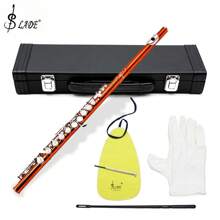 LADE Classic 16-Hole Closed-Hole Flute: Lacquered Nickel-Plated Brass, Perfect Musician's Gift - With Cleaning Kit & Leather Case