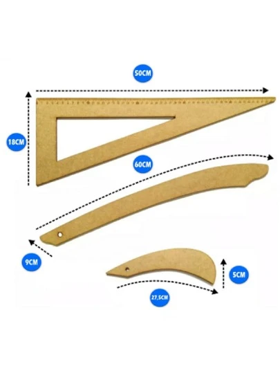 Kit De Réguas Curvas E Esquadro Para Costura MDF