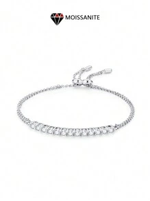 S925纯银1.3克拉莫桑石钻石男女款网球手链，可调节手链，时尚百搭，周年纪念婚礼、订婚、求婚、结婚礼物 - 銀色 - 查看 1