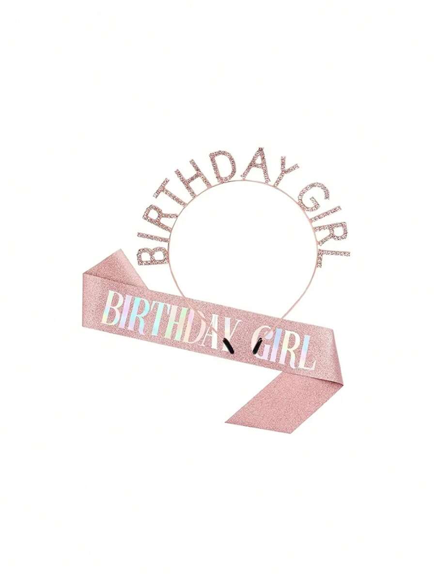 2 件/套女士生日皇冠、玫瑰金生日腰带和女士生日头饰套装、公主水钻生日头饰女士生日礼物、甜美生日快乐配饰 - 彩色 - 查看 1