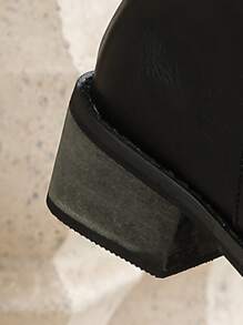 时尚法式尖头中跟短靴，时尚英式女式踝靴 - 黑色 - 查看 6