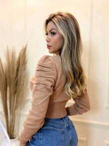 TRICOZHU Women's Blouse MODAL Long Sleeve Ribbed Princess Blouse 20244 - 卡其色 - 查看 2