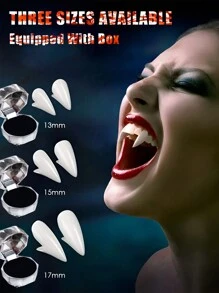 3 Sizes Vampire Teeth Cosplay Fake Fangs - Realistic Vampire Half-Ear Costume Accessories For Party Halloween - A - View 2