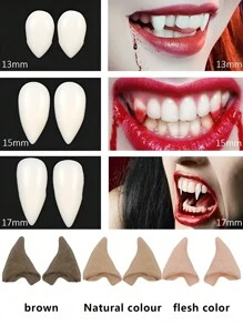 3 Sizes Vampire Teeth Cosplay Fake Fangs - Realistic Vampire Half-Ear Costume Accessories For Party Halloween - A - View 3