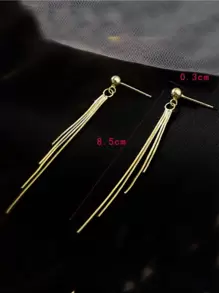 1 Đôi Bông Tai Tua Dài Thời Trang Màu Vàng, Dây Chuyền Chất Lượng Tòn Ten Bông Tai Dành Cho Phụ Nữ Đeo Hàng Ngày - Vàng - Xem 4