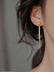1 Đôi Bông Tai Tua Dài Thời Trang Màu Vàng, Dây Chuyền Chất Lượng Tòn Ten Bông Tai Dành Cho Phụ Nữ Đeo Hàng Ngày - Vàng - Xem 2