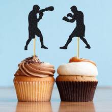 Decoración de pastel de fiesta de cumpleaños con temática de boxeo: decoración superior de pastel con guantes de boxeo, plataforma, bolsa de golpeo y motivos de boxeador infighter - Multicolor - Ver 9