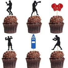 Decoración de pastel de fiesta de cumpleaños con temática de boxeo: decoración superior de pastel con guantes de boxeo, plataforma, bolsa de golpeo y motivos de boxeador infighter - Multicolor - Ver 10