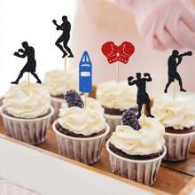 Decoración de pastel de fiesta de cumpleaños con temática de boxeo: decoración superior de pastel con guantes de boxeo, plataforma, bolsa de golpeo y motivos de boxeador infighter - Multicolor - Ver 6