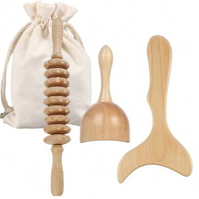 1/2/3pcs Wooden Massage Tool Set, Wood Massager Kit, Manual Massage Tool For Legs, Waist, Shoulders, Arms, Back, Body Massage Tool Wooden Massage Roller For Home & Office Use
