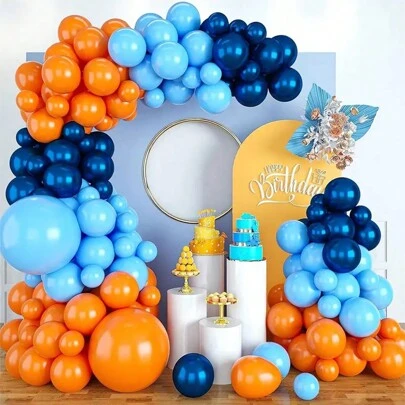 93pcs Orange & Blue Latex Balloons Set, Suitable For Birthday, Wedding, Halloween, And Other Celebration Events,
