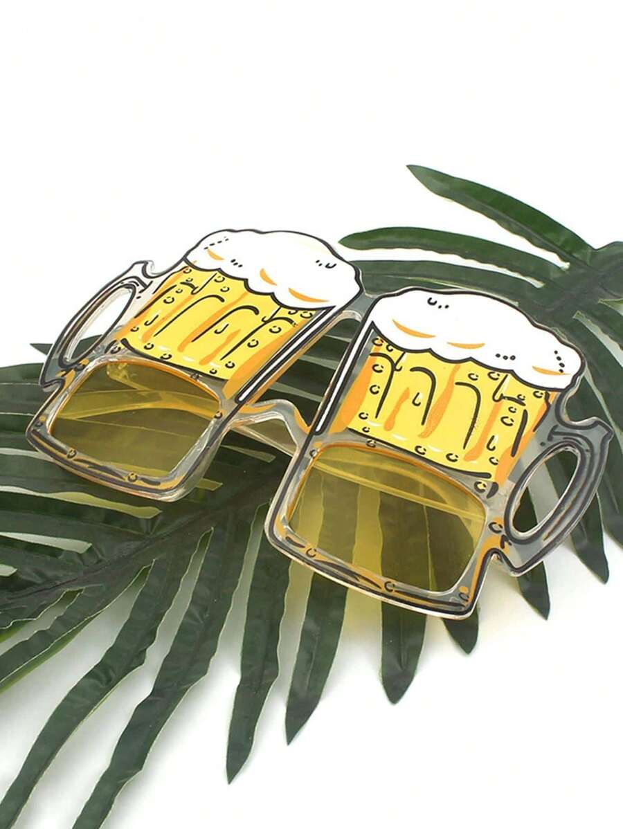 1pc Funny Beer Glasses - Transparent Plastic Party Glasses With Realistic Beer Foam Design, Lightweight And Durable, Suitable For Bartenders, Birthday Parties, Beer Festivals, Photo Booth Props - Adult Novelty Drinking Glasses, Beer Themed Accessories, Christmas, New Year, Valentine's Day, Party Activities, Fun Design - Yellow - View 1