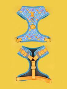 PETSIN 情人节和新年礼物 奢华设计高品质五金金色金属扣时尚印花宠物背带和 1 个配色 ID 标签 适合中小型和大型小狗节日礼物