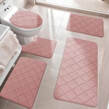 Pink Bathroom Rugs Set 5 Piece, Soft Non Slip Memory Foam Bath Mat, Machine Wash Bathroom Mat Set, Water Absorbent Bath Mats For Toilet And Floor (Pink) - 粉色 - 查看 2
