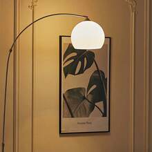 LIVINGANDHOME Living And Home Modern Arched Floor Lamp With Marble Base - White (Lampshade Diameter 30cm) - View 6