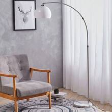 LIVINGANDHOME Living And Home Modern Arched Floor Lamp With Marble Base - White (Lampshade Diameter 30cm) - View 9