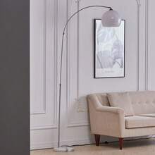 LIVINGANDHOME Living And Home Modern Arched Floor Lamp With Marble Base - White (Lampshade Diameter 30cm) - View 4