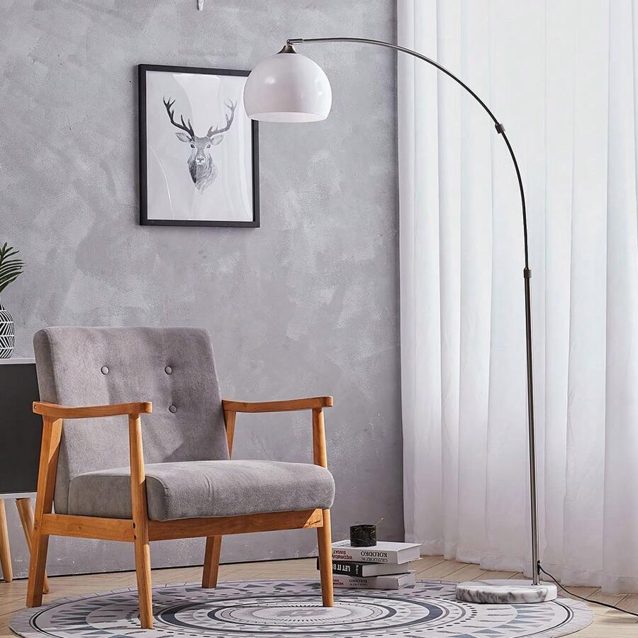 LIVINGANDHOME Living And Home Modern Arched Floor Lamp With Marble Base - White (Lampshade Diameter 30cm) - View 1