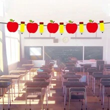 10pcs/Set School Themed Hanging Pennants, Apple & Pencil Decorations For Classroom - Multicolor - View 4