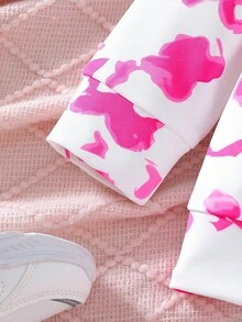 Conjunto de chándal informal y cómodo con estampado de corazón tie-dye y acuarela para niñas, ropa de invierno y prendas para niñas