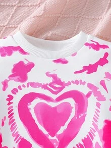 Conjunto de chándal informal y cómodo con estampado de corazón tie-dye y acuarela para niñas, ropa de invierno y prendas para niñas