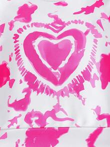 Conjunto de chándal informal y cómodo con estampado de corazón tie-dye y acuarela para niñas, ropa de invierno y prendas para niñas