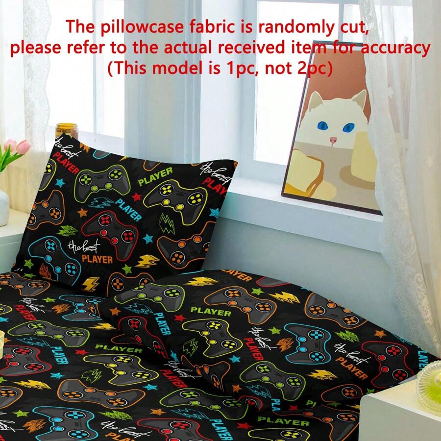 1pc Minimalist Modern "Best Player" Printed Washed Pillowcase, Bedroom Pocket Closure Soft Pillow Cover, Bedding - Multicolor - View 1