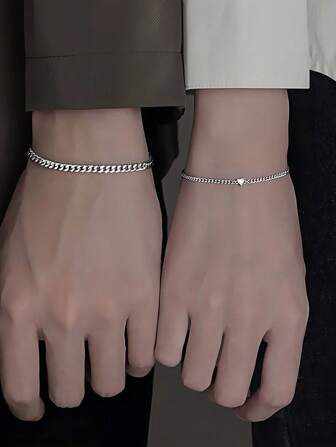 2pcs/Set Stainless Steel Couples Heart-Shaped Bracelet, Fashionable Design Valentines