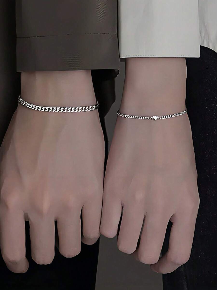 2 件/套不锈钢情侣心形手链，时尚设计情人节