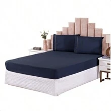 Bedding Set 3 Pieces Double Queen Sheet Pillowcase Toothpick Stitch - 藏蓝色 - 查看 1