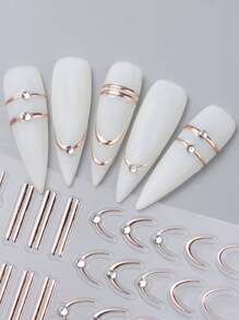 3 sztuki różowo-złotych naklejek do zdobienia paznokci w stylu francuskim, kryształki, paski, fala, metaliczne wzory Y2K, wypukłe, zakrzywione, japońskie naklejki do zdobienia paznokci, manicure, dekoracje, akcesoria do paznokci - Wielokolorowe - Zobacz 6